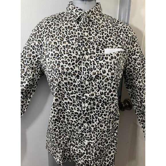 Lars Amadeus Button Up Shirt Women's Small Vintage Leopard Print Long Sleeve - Picture 3 of 8